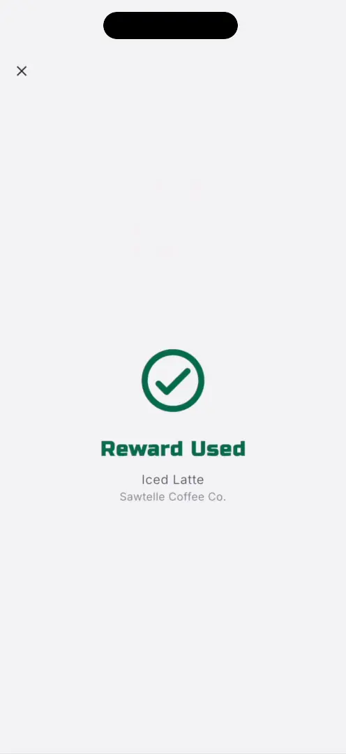 HERO2 Reward Used confirmation for an iced latte